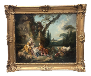 Pastoral Scene in a Landscape, 20th Century, Oil on Canvas, Framed