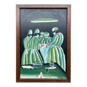Midcentury "Surgery Room" Oil on Canvas/Signed