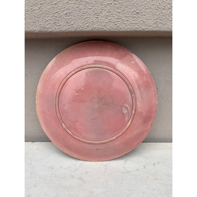 French Pink Majolica Parakeets Plate Salins, Circa 1890 For Sale - Image 4 of 4