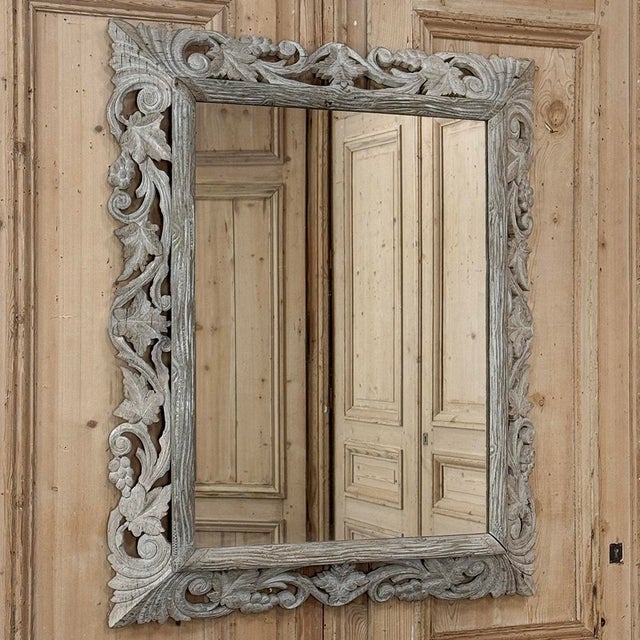 Antique French Renaissance Hand-Carved Ceruse Oak Mirror For Sale - Image 4 of 18