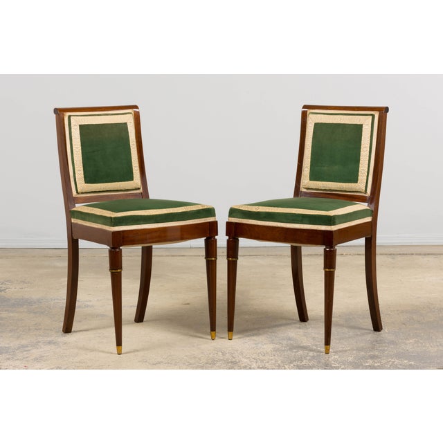 1930s 1930s French Art Deco Mahogany Dining Chairs in Olive Green Velvet - Set of 6 For Sale - Image 5 of 18