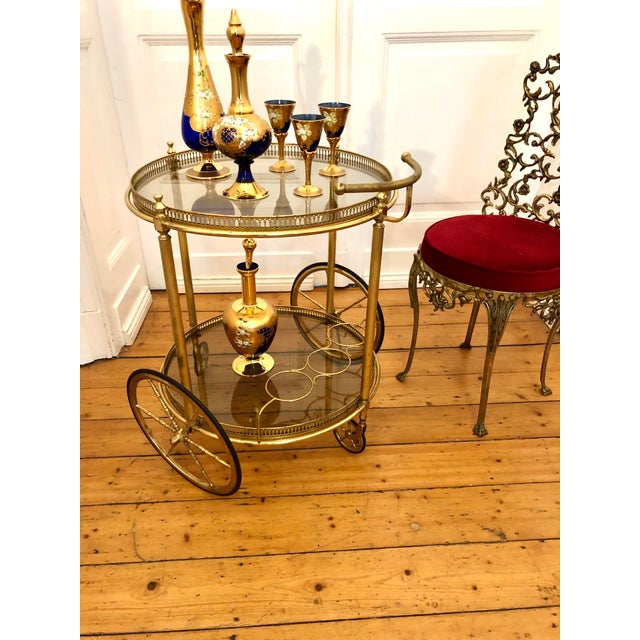 Venetian Bar Cart in Brass and Murano Glass, 1950s For Sale - Image 6 of 6