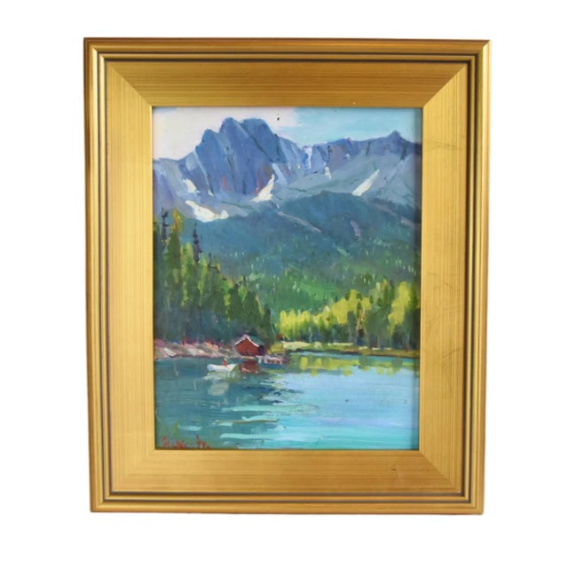 Wood Silvio Silvestri, Listed Artist Lake Mary Mammoth California Landscape Oil Painting Including the Antiqued Gold Wood Frame For Sale - Image 7 of 11