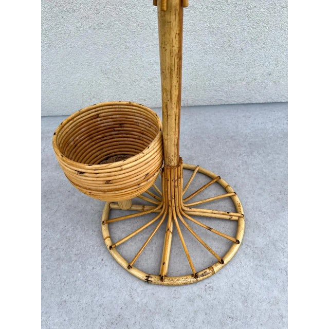 Wood Rattan Bamboo Plant Holder on Stand, 1970s For Sale - Image 7 of 9
