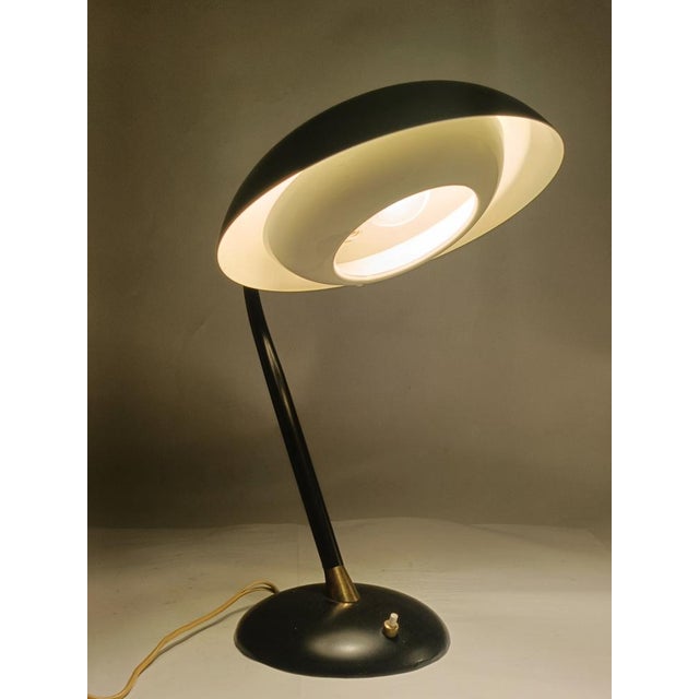 Black Black Metal Table Lamp with Brass Details by Oscar Torlasco, Italy, 1960s For Sale - Image 8 of 10