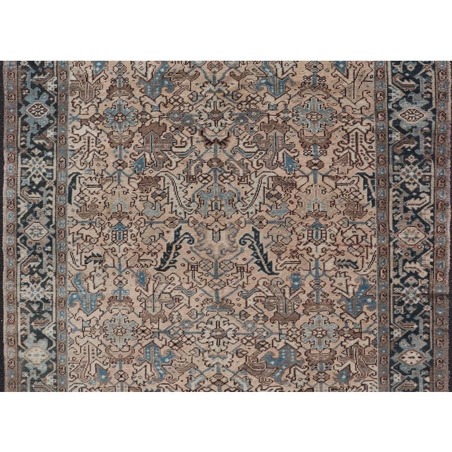 Textile Early 20th Century Square Size Persian Heriz Rug With All-Over Sub Floral Design in Brown & Blue For Sale - Image 7 of 13