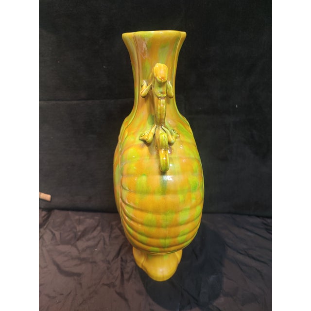 Chinese Ceramic Vase Ming Dynasty Hongzhi Marked Yellow Glaze Porcelain Vase Hand Carved Double Dragon Ears For Sale In Seattle - Image 6 of 11