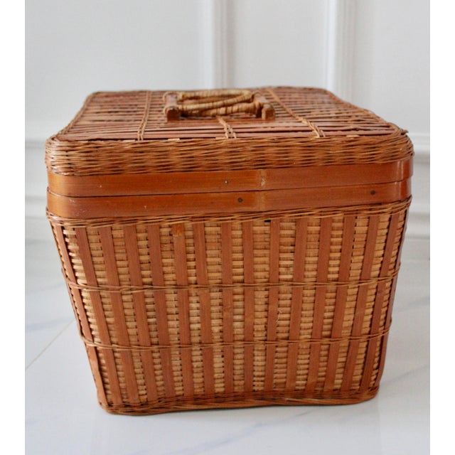 Vintage Asian Large Wicker Lidded Basket With Handles For Sale - Image 9 of 11