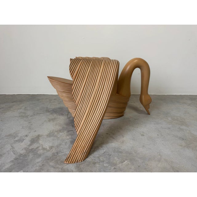 Wood Vintage Coastal Carved Wood Swan Square Coffee Table With Beveled Glass Top/ Sold For Sale - Image 7 of 11