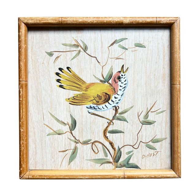 Two Vintage Watercolor Faux Bamboo Bird Paintings House of Baldwin - a Pair For Sale - Image 4 of 7