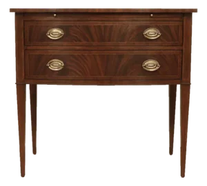 Small Mahogany Buffet. Hepplewhite Style Buffet With Slide-Out Serving Tray. Banded Mahogany Top.