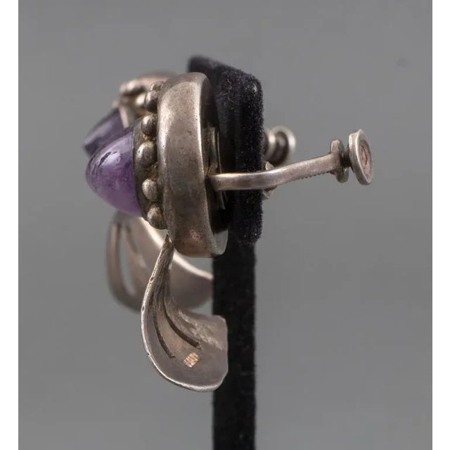Mid-Century Modern Vintage Taxco Mexican Silver Amethyst Earrings For Sale - Image 3 of 8