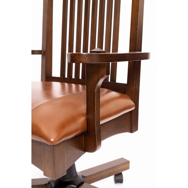 2020s Arts and Crafts Mission Oak Office Chair Micheals Cherry For Sale - Image 5 of 15