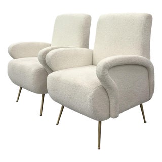 Contemporary MCM Bouclé Lounge Chairs - Pair For Sale