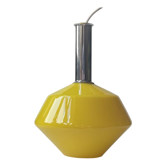 Vintage Italian Pendant Lamp in Yellow Glass and Chrome Plating, 1970s For Sale
