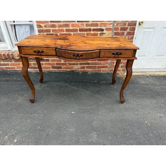 Vintage French Provincial Rustic Farmhouse Style Three Drawer Console Table/ Table Desk For Sale In Washington DC - Image 6 of 13
