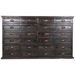 Large 19th Century English Engineers Ebonised Bank of Drawers For Sale