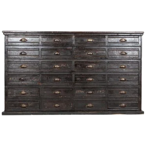Large 19th Century English Engineers Ebonised Bank of Drawers