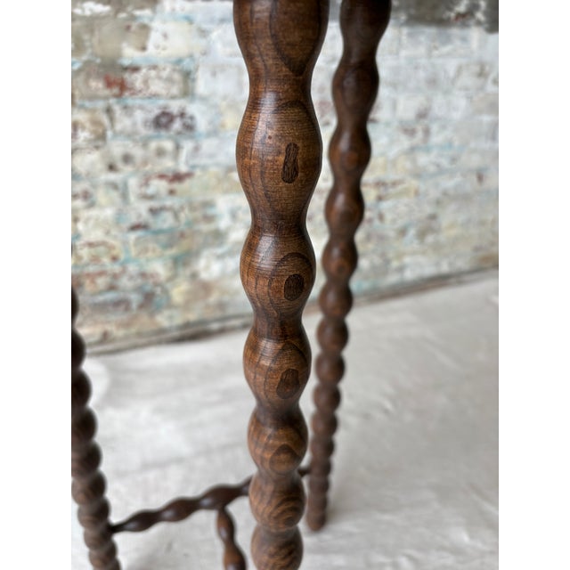 Wood Vintage Demi-Lune Barley Twist Stool / Accent Table For Sale - Image 7 of 9