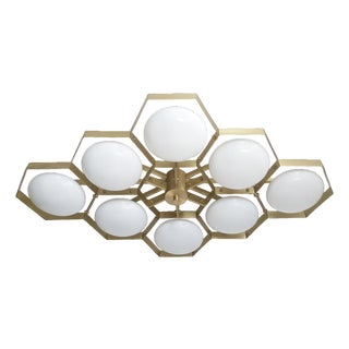 21st Century Hive Satin Brass Glossy White Murano Flush Mount by Fabio LTD For Sale