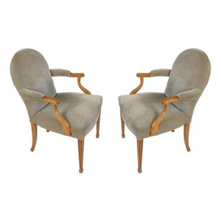 Pair of Rose Tarlow Style Upholstered Round Back Armchairs For Sale