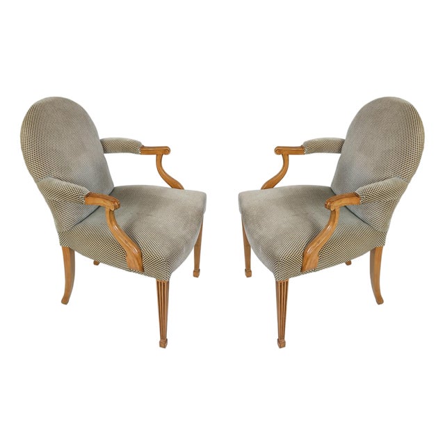 Pair of Rose Tarlow Style Upholstered Round Back Armchairs For Sale