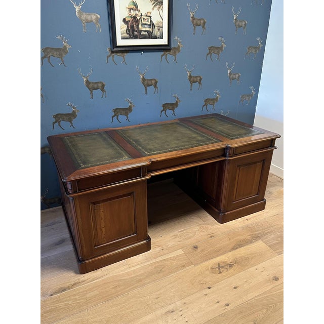 Large Mahogany Desk with Green Leather Top, 1990s For Sale - Image 14 of 18