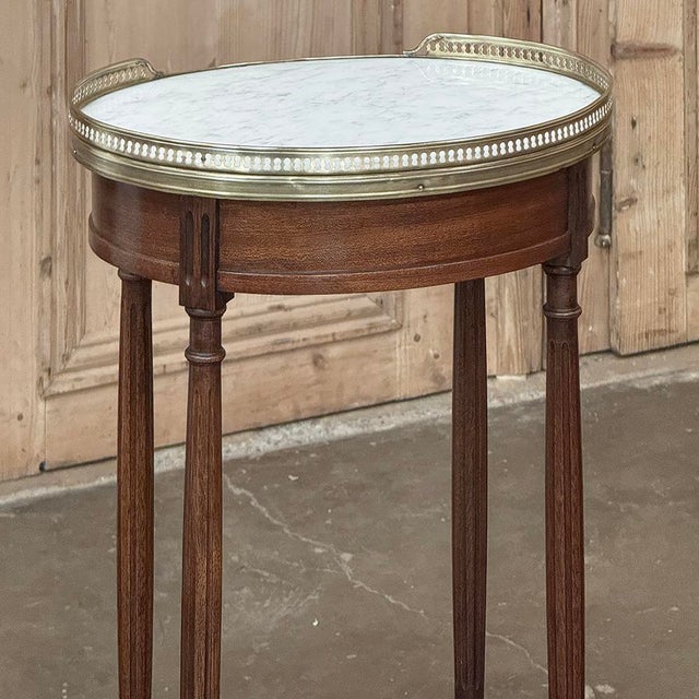 Antique Louis XVI Oval End Table ~ Lamp Table With Carrara Marble For Sale - Image 16 of 16