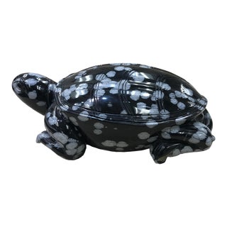 Black and White Semi-Precious Snowflake Obsidian Turtle Figurine For Sale