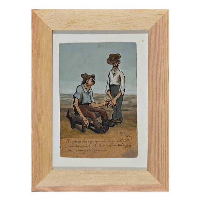 Gabriele Galantara, Farmers, Original Painting, Early 20th-Century, Framed For Sale