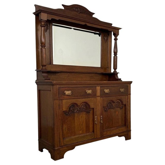 20th Century English Oak Mirror-Back Sideboard For Sale - Image 6 of 13