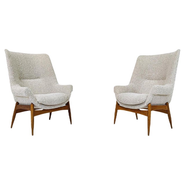 Set of Mid-Century Modern Hungarian Armchairs in Beige Fabric by Julia Gaubek, 1950 For Sale