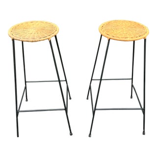 1950’s Danny Ho Fong Style Counter Height Bar Stools - a Pair For Sale