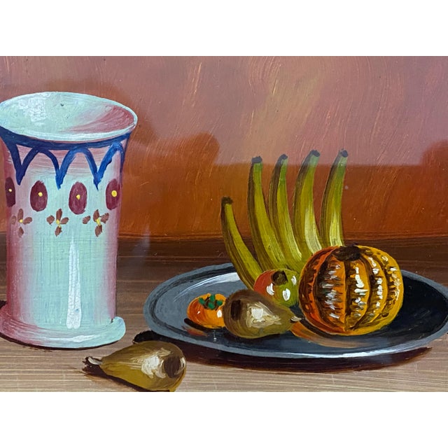 Vintage Still Life Painting With Fruit and Porcelain Cup C.1970 For Sale - Image 4 of 9