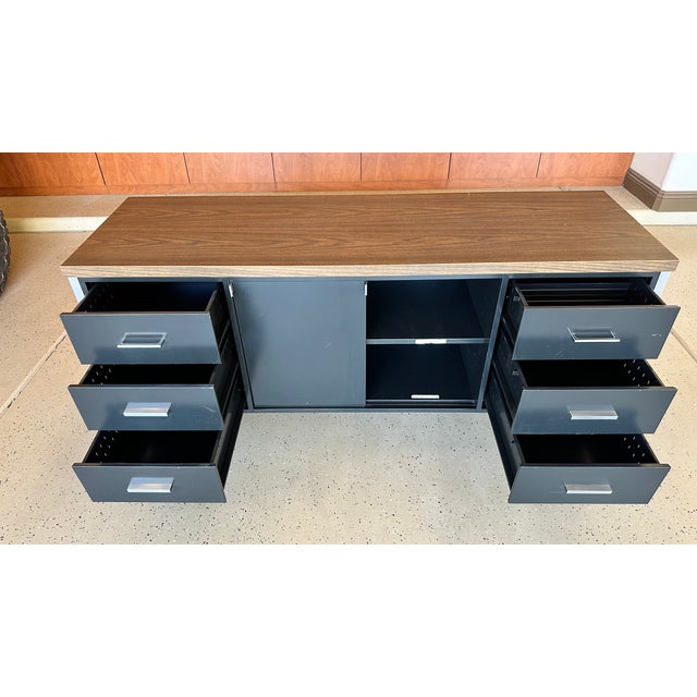 Steelcase Vintage MCM Black Metal and Chrome Credenza For Sale - Image 4 of 15
