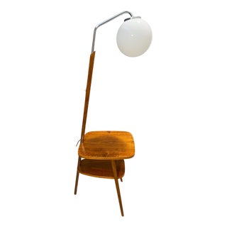 Art Deco Style Floor Lamp with Milk Glass and Side Table from Thonet, Former Czechoslovakia, 1950s For Sale