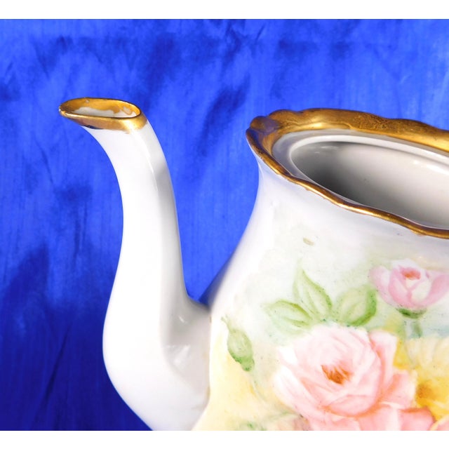 1950s Signed Hand Painted Teapot With Pink Flowers For Sale - Image 4 of 11