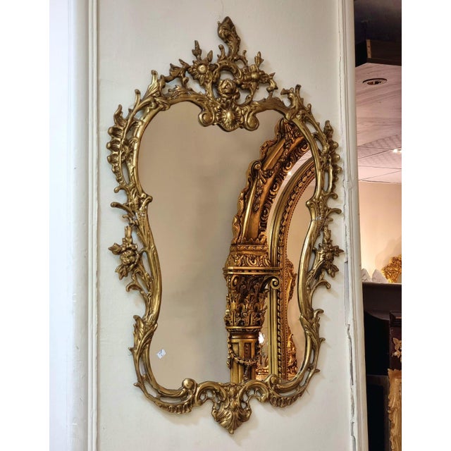 Baroque Baroque Wall Mirror With Hand-Carved Gold Leaf Frame For Sale - Image 3 of 3
