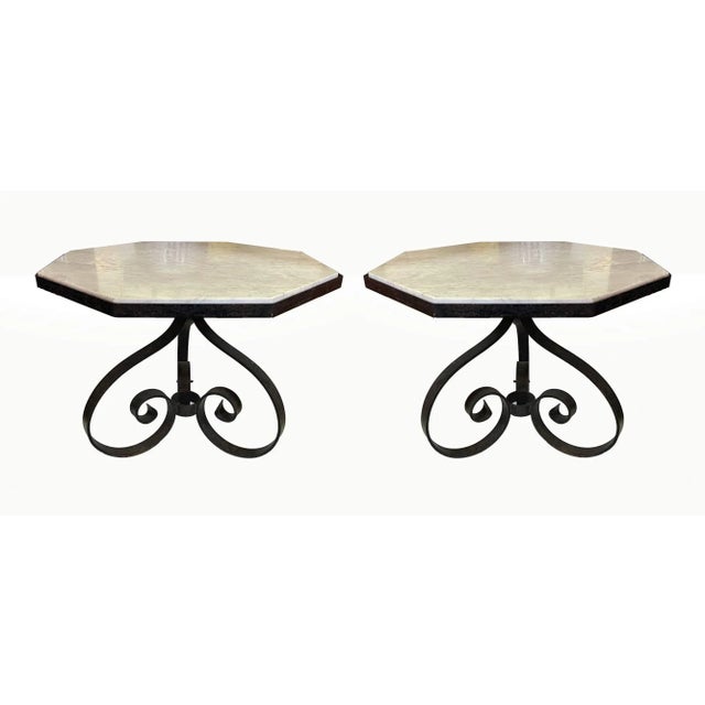 Side Tables - Wrought Iron With Marble Tops - A Pair For Sale In Providence - Image 6 of 7