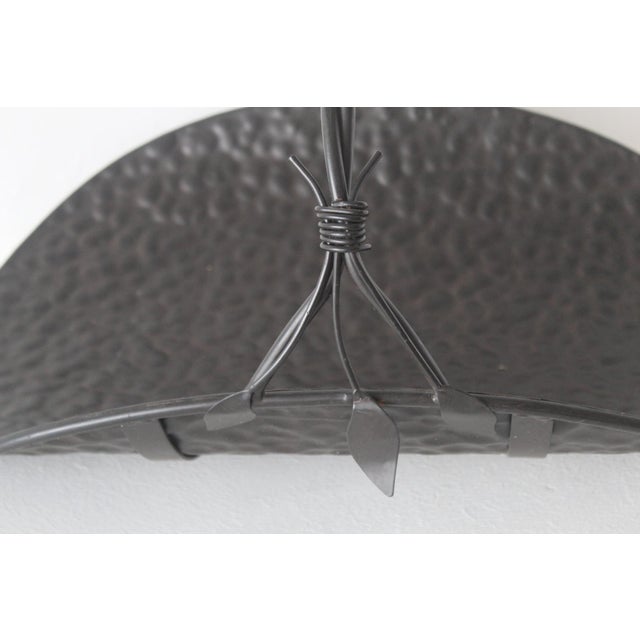 Vintage Curved Hammered Cradle Black Metal Firewood Log Holder Wire Wrapped Handle For Sale - Image 10 of 15