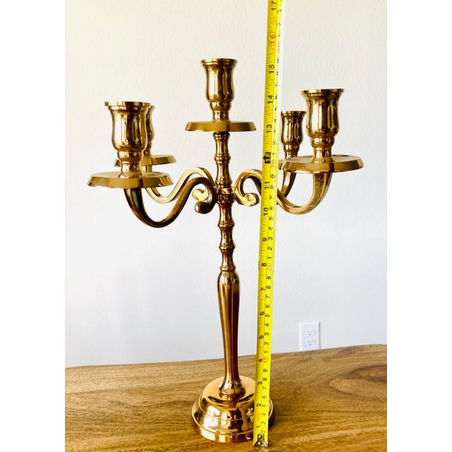 Brass Vintage Tall Golden Candelabra Beautiful Godinger Candle Holder “Made in India” Elegant Beautiful For Sale - Image 8 of 8