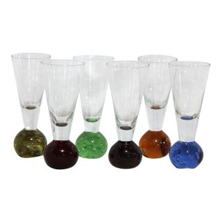 1960s Colorful Controlled Bubble Glass Cordials - Set of 6 For Sale