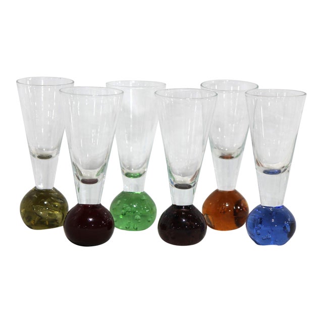 1960s Colorful Controlled Bubble Glass Cordials - Set of 6 For Sale