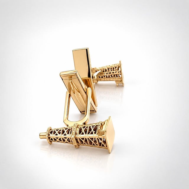 Gold Tiffany & Co. Vintage 14k Yellow Gold Oil Well Derrick Tower Cufflinks, Pair For Sale - Image 8 of 12