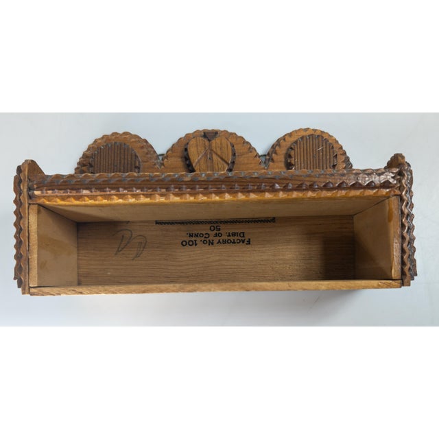Early 20th Century Carved Folk Tramp Art Wood Wall Shelf Match Holder For Sale - Image 10 of 12