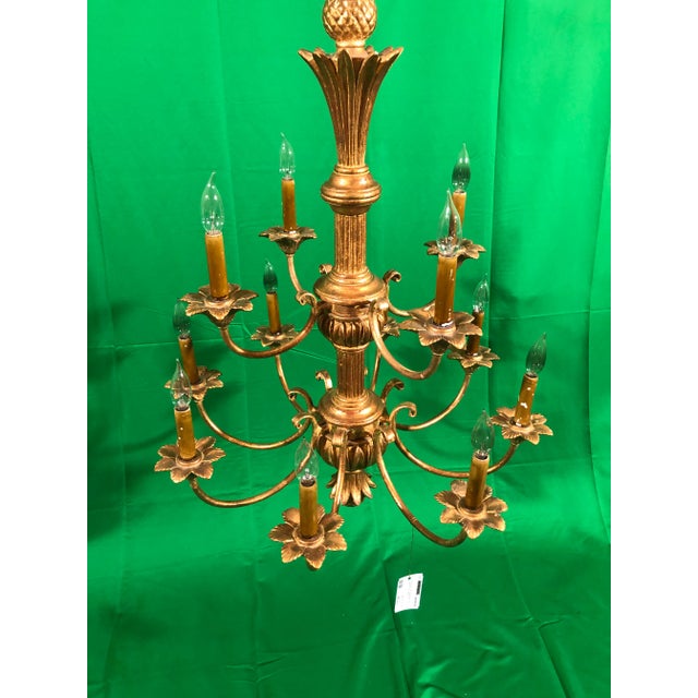 Traditional Vintage Italian Wood Carved 12 Light Chandelier For Sale - Image 3 of 12