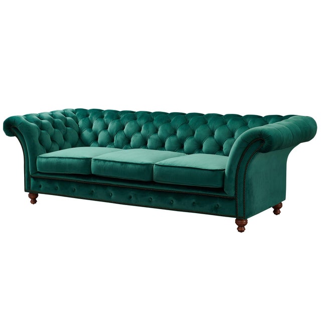 Peyton Sloped Arm Chesterfield Sofa - Green Velvet For Sale - Image 9 of 9