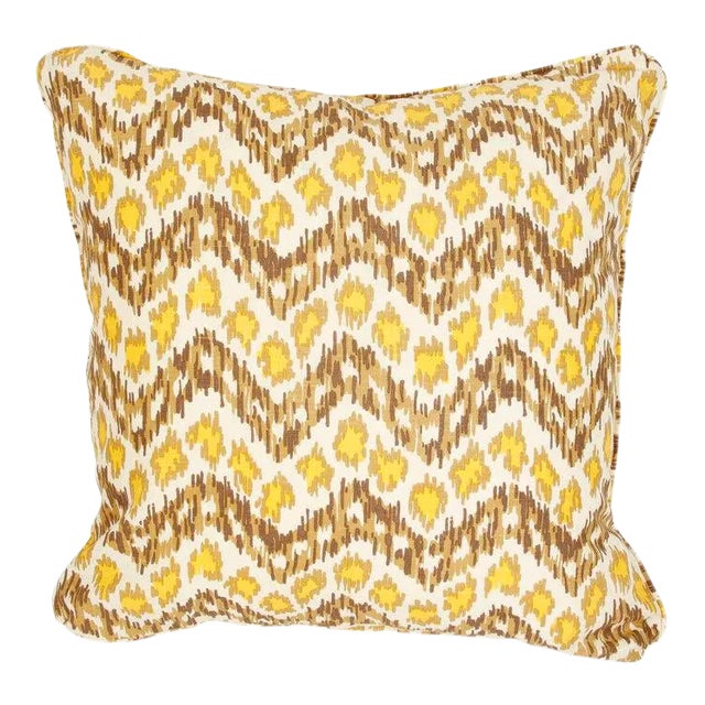 China Seas Yellow and Chocolate Ikat Pillow with Down Insert For Sale