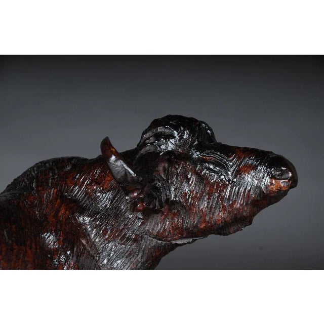 Wood Hand Carved Bison Sculpture For Sale - Image 7 of 13