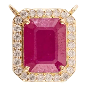 2.96 Ct Octagon Cut Precious Ruby Halo Diamond Pendant in 18k Solid Gold